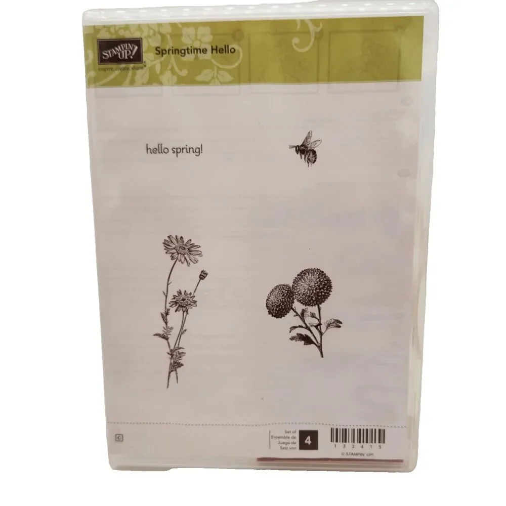 Stampin Up Springtime Hello Cling Stamp Set Unmounted Flower Floral Botanical